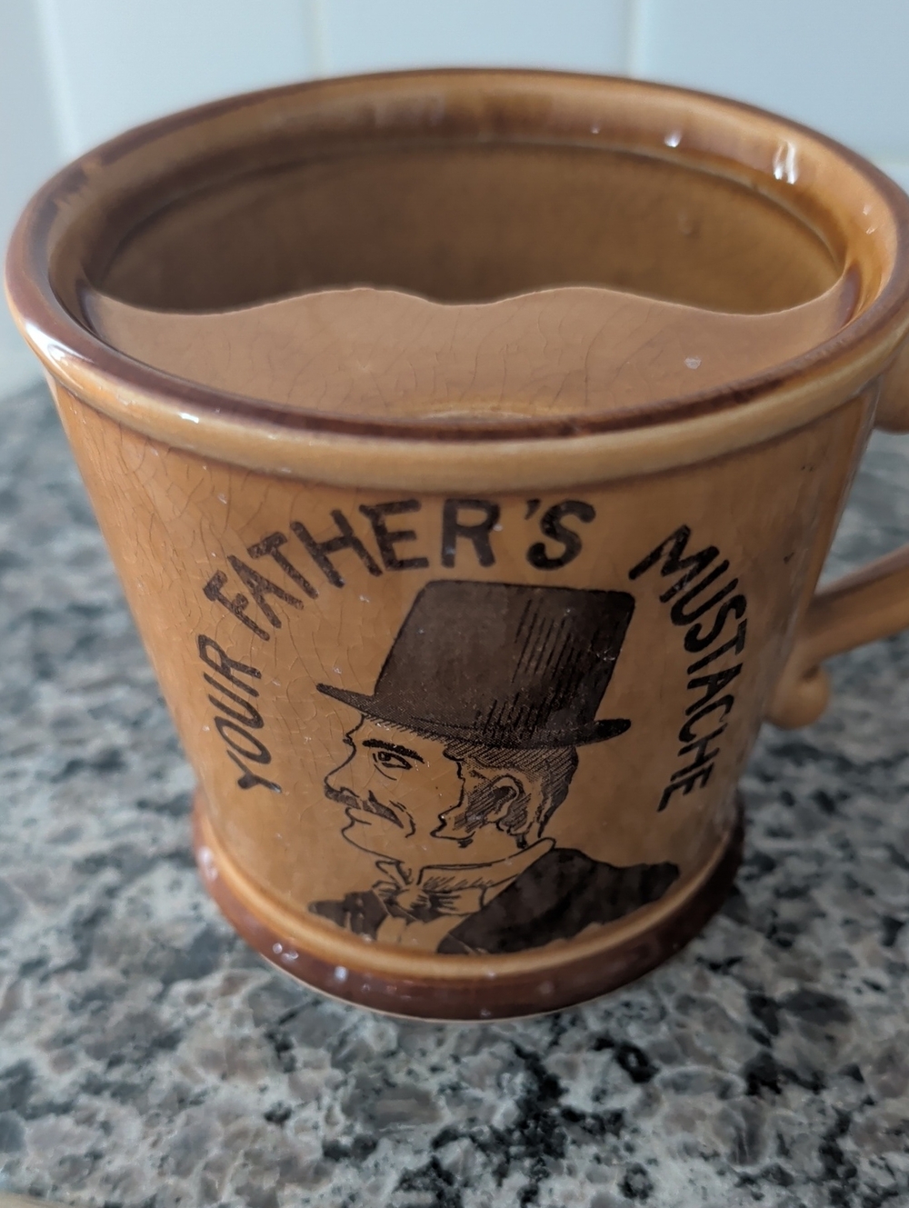 Vintage Tan Brown Ceramic Mug with Graphic
